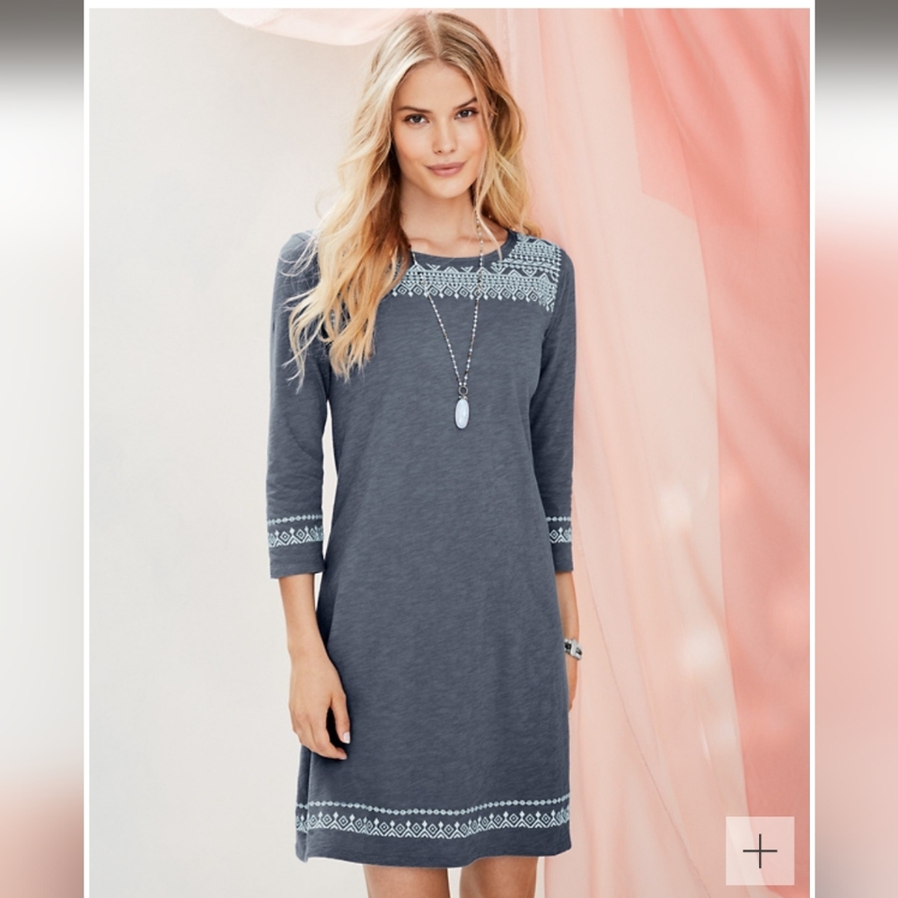 NWT Garnett Hill Easy Embroidered Knit Dress Organic Cotton Size Medium